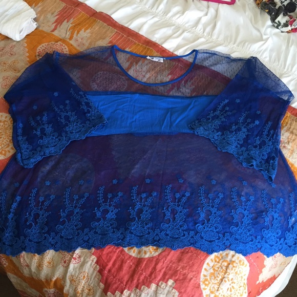 Boutique Royal Blue Sheer Lace Blouse