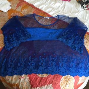 Boutique Royal Blue Sheer Lace Blouse