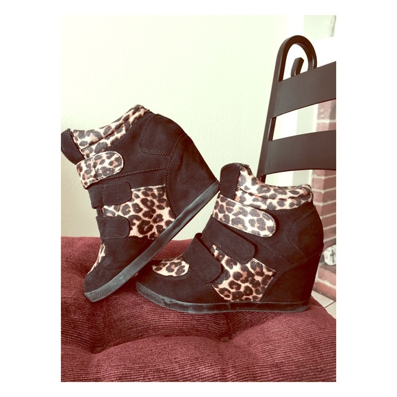 Forever 21 Shoes - Leopard & Black Wedge Sneakers