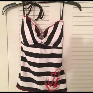 Striped Anchor tankini swim suit open back
