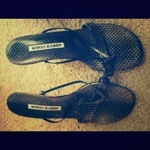 Manolo Blahnik snake sandals shoes heel sz 39.5