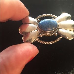 Cameo, brooch, pendant, sterling silver & lapis