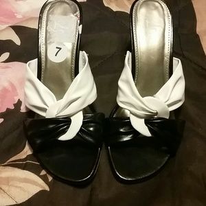 White and black heels
