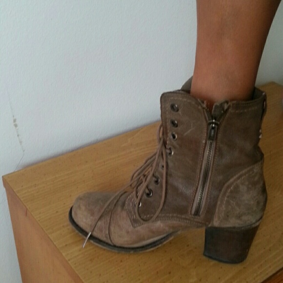 Distressed leather moto booties