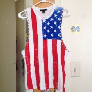 SOLD. American flag muscle shirt with studs