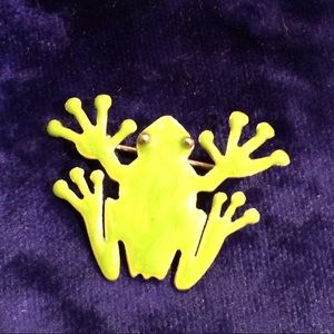 Sterling Silver Hand Painted Enamel Green Frog Pin