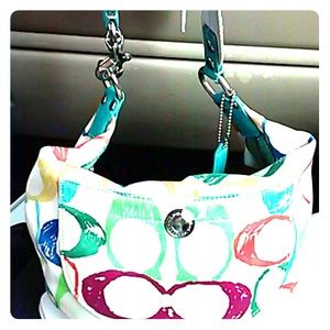 Multi colored coach handbag