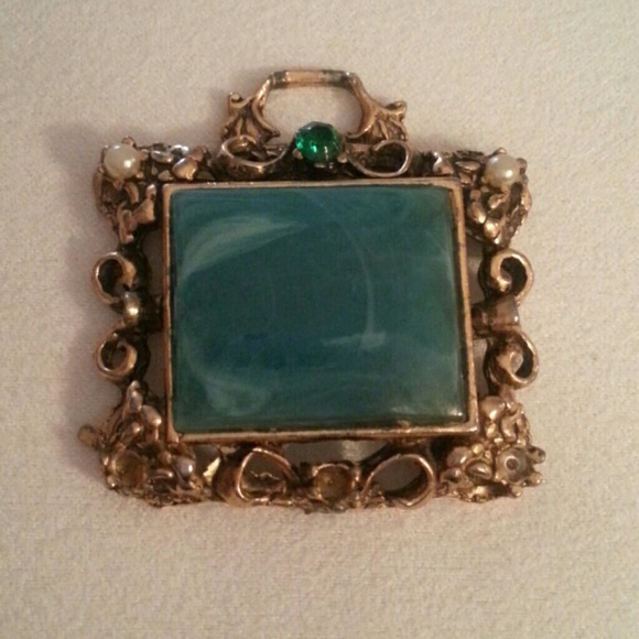 Emerald green and brass pendant