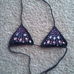 Embellished triangle bikini top