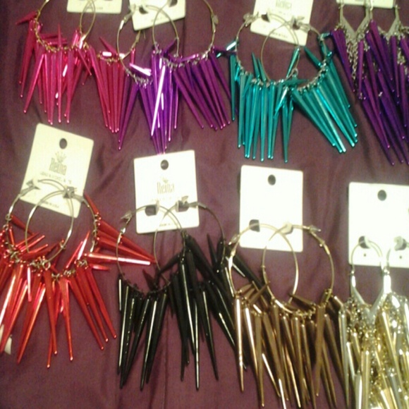 2 Bundle HOOP SPIKE EARRINGS COLORS ABOVE - Picture 2 of 2