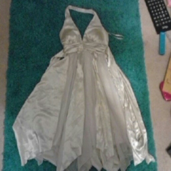 Satin Halter Top Champagne Dress