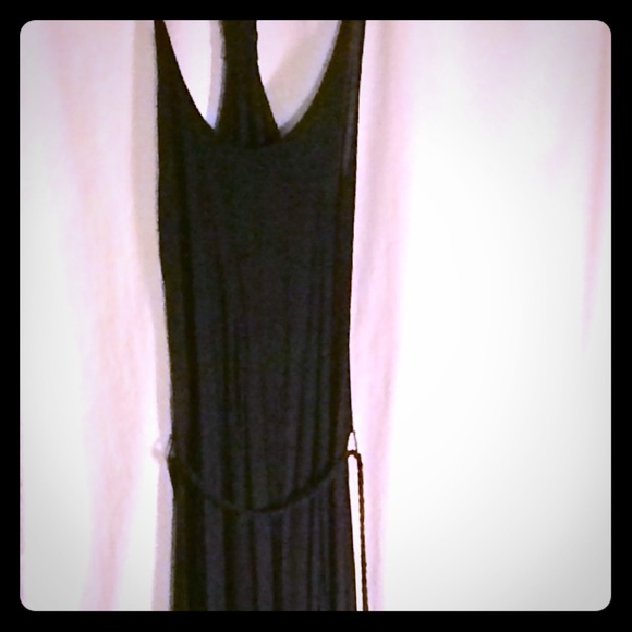 Cotton racer back long tank dress with rope belt
