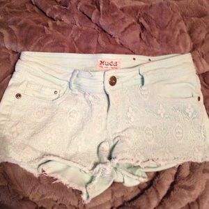 Turquoise blue jean shorts