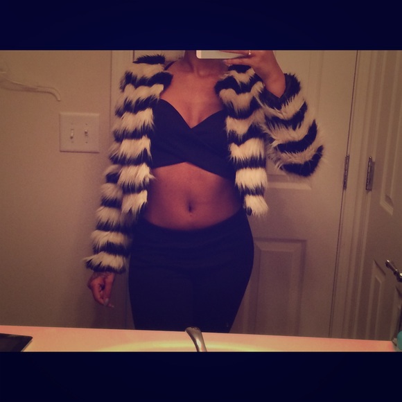 Black& White stripe fur outerwear .
