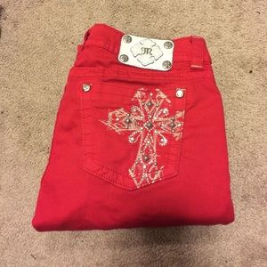 Red blingy miss me skinny jeans