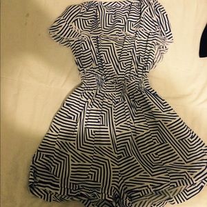 blue and white romper