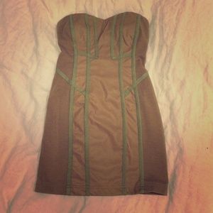 Pink Pump Strapless Tan Cocktail Dress