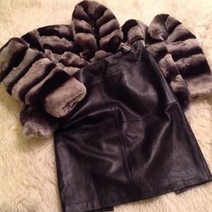 Black genuine lamb skin pencil leather skirt