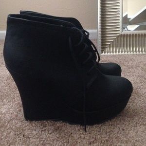 Black Lace Up Boots - Wedge Booties