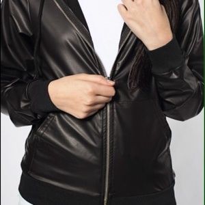 American Apparel Faux Leather Jacket -Black Hooded