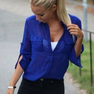 Royal Blue Sheer Chiffon Top