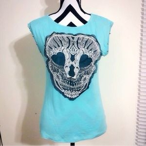 Tiffany Blue Crochet Skull Top