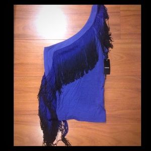 Bebe one shoulder blue ombre fringe top size S