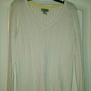 Cream cable knit V neck