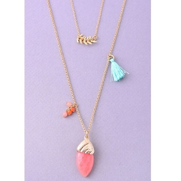 Jewelry - Coral Stone Tassel Necklace