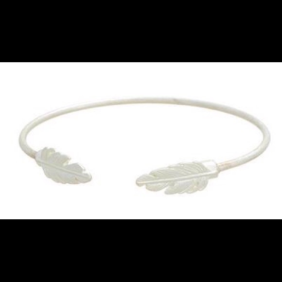 Silver feather cuff bracelet