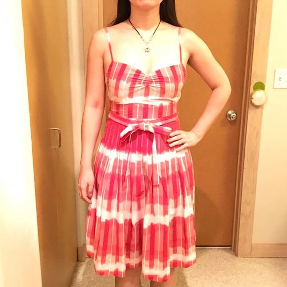 BCBGMaxAzria belted dress, watermelon red print - Picture 4 of 4