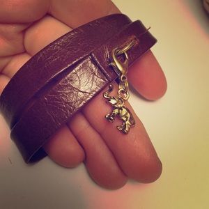 Leather wrap bracelet w/ elephant charm