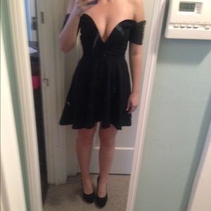 Black saboskirt deep plunge skater dress