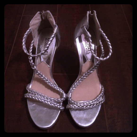 Michael Kors silver leather braided heels