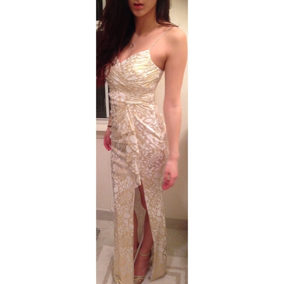 White and gold prom dress