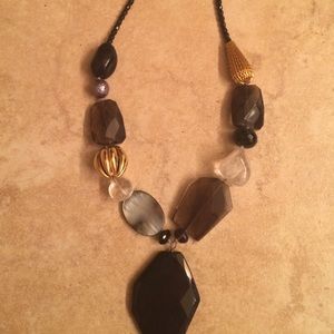 Black, gold and Amber statement necklace