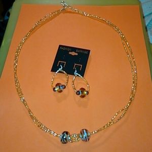 Hand beaded earrings and necklace