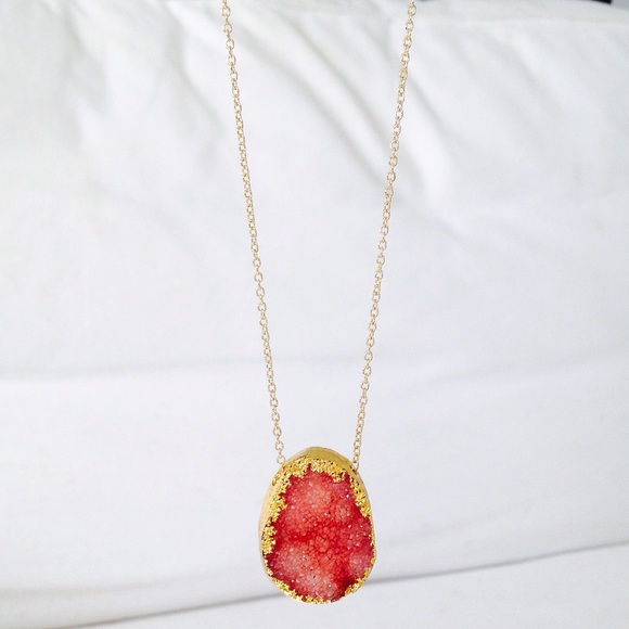24k pink Druzy long gold chain necklace