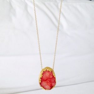 24k pink Druzy long gold chain necklace