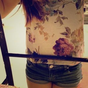 Floral tank top with lace racerback