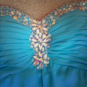 Beautiful light blue long diamond prom dress
