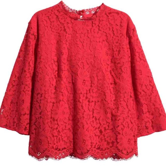 Red Half-Sleeve Lace Top (H&M)