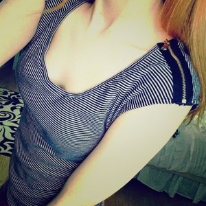 Ann Taylor White & Navy Striped Top!