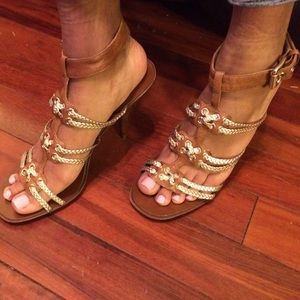 Michael Kors genuine leather gold sandal heels.