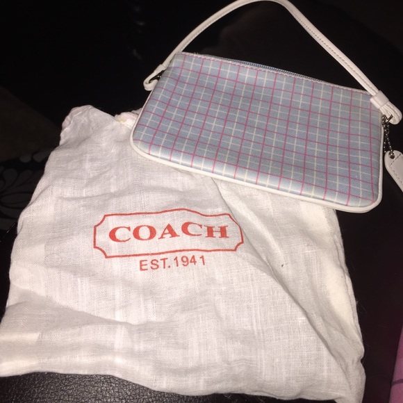 Authentic Blue Stripes Coach Wristlet