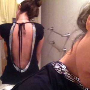 Mango Black  top with silver sequence outline