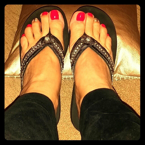 Yellow Box rhinestone BLING flip flops