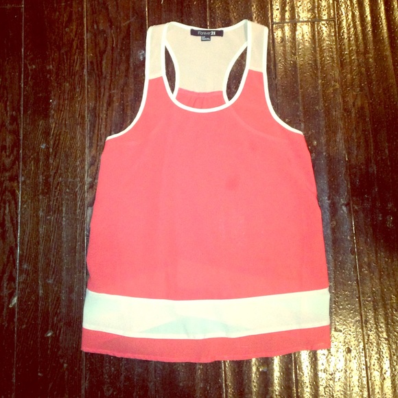 Coral and Nude Color Block Top