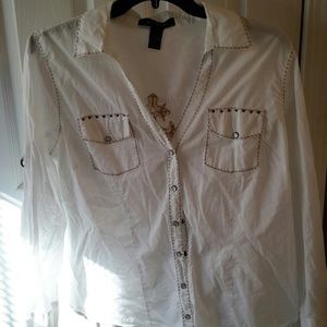 White 100%Cotton Long Sleeve Cross Embroidered  Sh