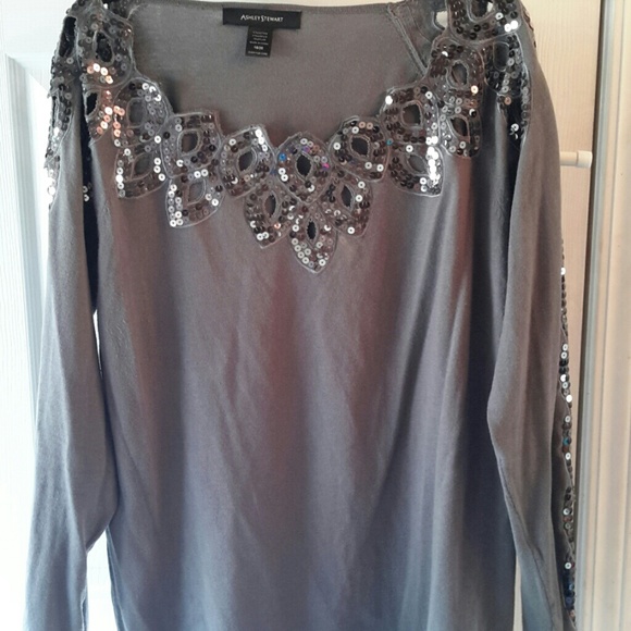 Grey Sweater Trimmed in Sequin with Oval Cut Outs